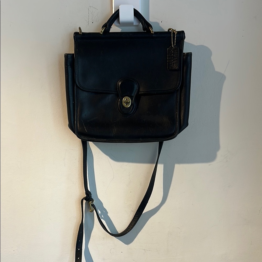 Vintage Coach Station Bag Black Leather Crossbody Bag